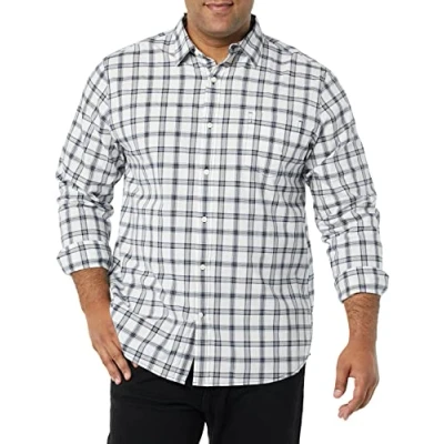 Afbeelding van Amazon Essentials Regular Fit Stretch Poplin overhemd met lange mouwen, marineblauw wit geruit, X Large