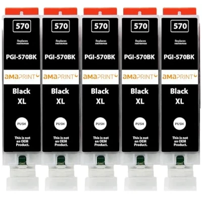 Afbeelding van Amaprint 5 XL cartridges compatibel met Canon PGI 570 PGBK Zwart voor Pixma MG5700 MG5750 MG5751 MG6800 MG6850 MG7750 TS5000 TS5050 TS5055 TS6050 TS8050 TS9050 TS9055