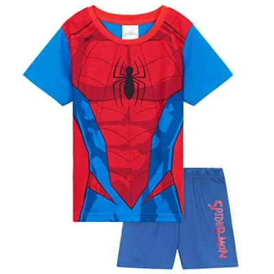 Afbeelding van Marvel Pyjama shorts voor kinderen, jongens, korte pyjamaset, blauw/rood Spiderman, 11 12 Jaren