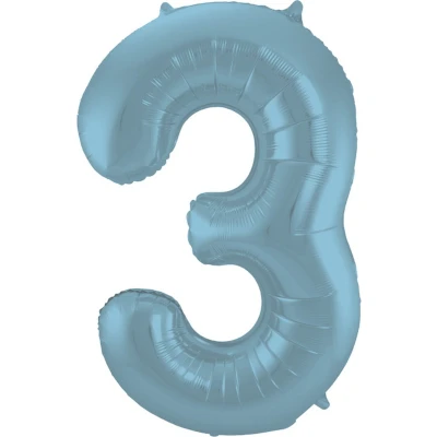 Afbeelding van Folie ballon cijfer 3 Mat Pastel Blauw 86cm