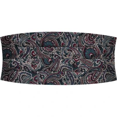 Afbeelding van Zijden cumberband met donkerblauw en donkergroen paisleymotief