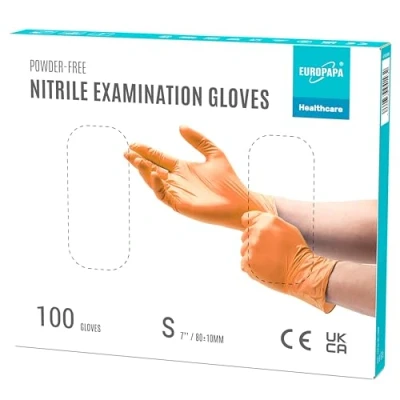 Afbeelding van EUROPAPA® 100 x nitrilhandschoenen, wegwerphandschoenen, onderzoekshandschoenen, nitril handschoenen, poedervrij, zonder latex, niet steriel, latexvrij, wegwerphandschoenen (S, Oranje)