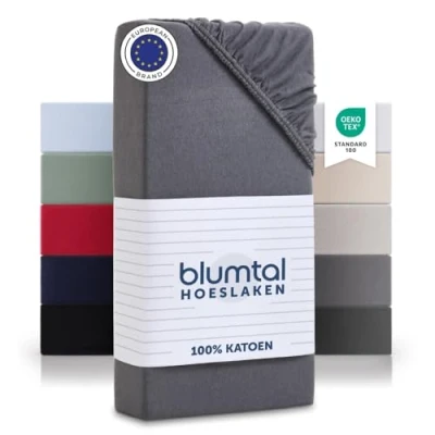 Afbeelding van Blumtal Hoeslaken Fitted Sheet Jersey Katoen 120 x 200 30 cm Grijs
