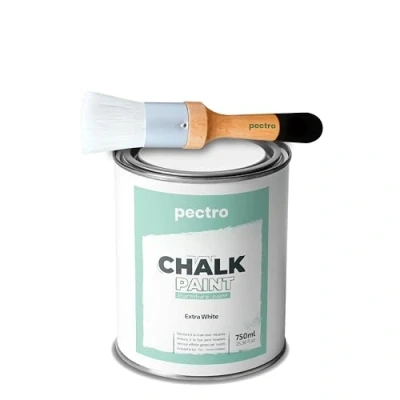 Afbeelding van Pack krijtverf voor meubels 750 ml + schilderkwast speciaal meubellak natuurlijk krijteffect kleur hout (extra wit)