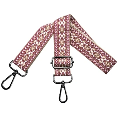 Afbeelding van Verstelbare schouderriem voor dames, draagriem, tassenriem om te wisselen, tasriem breed 3,8 cm, met zwarte karabijnhaak, schoudertas, handtassen, roze wit, N20