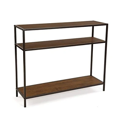 Afbeelding van Versa Berlin Smalle hal of vestibule Entree meubilair, Console Tafel, Met onderste plank, Afmetingen (H x B H) 80 30 100 cm, Hout en metaal, Kleur Bruin zwart