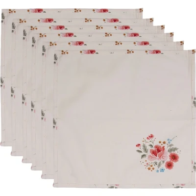 Afbeelding van Clayre &amp; Eef Servetten Katoen Set van 6 40x40 cm Beige Vierkant Rozen Servet Stof