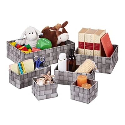 Afbeelding van Relaxdays opbergmand 6 stuks manden set opbergmandje opbergbox badkamermand grijs