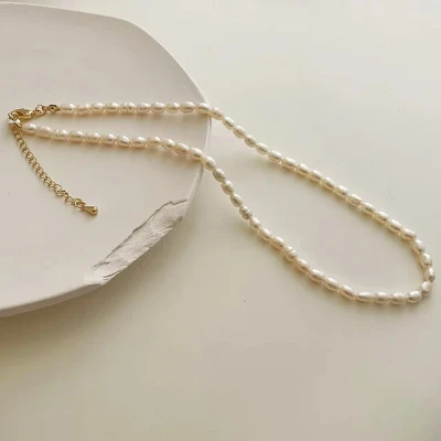 Afbeelding van Parel Collier Kleine zoetwaterparel ketting Choker Parels Damesketting edelsteen Stainless Steel
