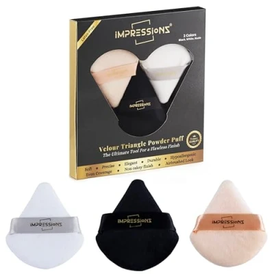 Afbeelding van ImpressionZ Streak Free Triangle Powder Puffs (3 Pcs) Reusable Velvet Makeup for Face Powder, Loose and Foundation Application Under Eye Puff Cream Liquid Blending