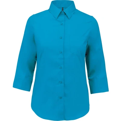 Afbeelding van Kariban Overhemd in onderhoudsvriendelijk polykatoen popeline 3/4 mouwen dames K558 Bright Turquoise L