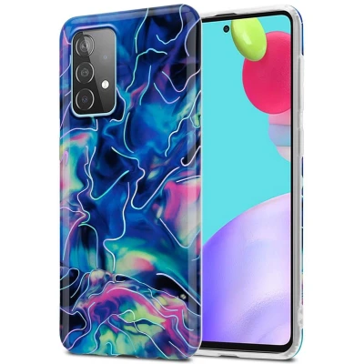Afbeelding van Cadorabo Hoesje geschikt voor Samsung Galaxy A52 (4G / 5G) A52s in Blauw Roze marmer No. 17 Beschermhoes gemaakt van TPU siliconen Case Cover met mozaïek motief