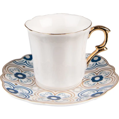 Afbeelding van Clayre &amp; Eef Kop en schotel 95 ml Wit Blauw Porselein Servies