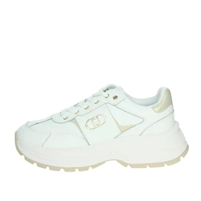 Afbeelding van LIU.JO Chunky sneakers voor dames, dikke zool, wit en goud, plateaustijl, Wit, 37 EU