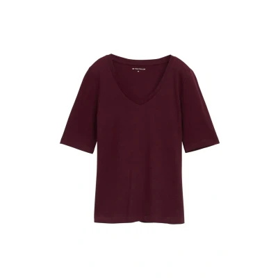 Afbeelding van TOM Tailor MIT Vausschnitt Tshirt basic, Dames, Maat: XS, Bordeaux red