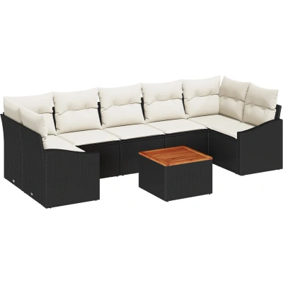 Afbeelding van vidaXL 8 delige tuinset met kussens zwart poly rattan acacia