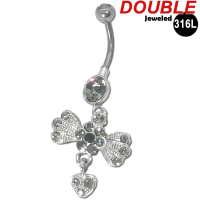 Afbeelding van Navelpiercing Wings met Hartje Chirurgisch staal CZ Zirconia steen Double Jeweled
