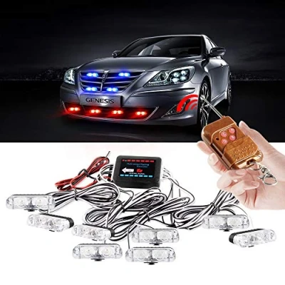 Afbeelding van yifengshun 8 in 1 led stroboscooplampen, noodgevallen, voor vrachtwagen, voertuig, waarschuwing, knipperlicht, gids, flits, DRL, politie, auto, motorfiets, DC12 V, afstandsbediening, draadloos (blauw
