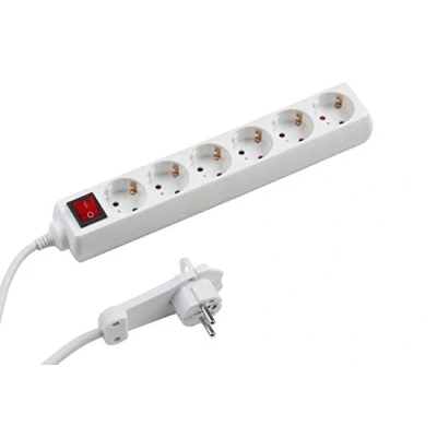 Afbeelding van Meister 7430880 Stekkerdoos 6 voudig extra platte stekker 2 m kabel wit IP20 indoor verlichte schakelaar/meervoudige stekkerdoos/stekkerdoos met