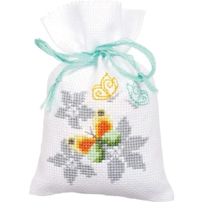 Afbeelding van Vervaco Aida Zakjes vlinders, set van 3, kruisborduurpakket, wit, 8 x 12 0,3 cm
