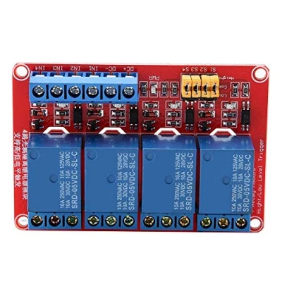 Afbeelding van 4 kanaals relaismodule, 5 V/12 V/24 V, optokoppeling relaismodulekaart boven en onder voor Arduino (5V)