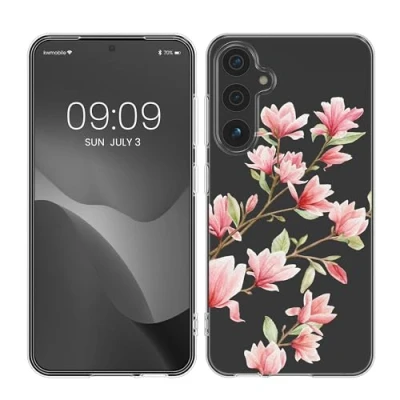 Afbeelding van kwmobile telefoonhoesje geschikt voor Samsung Galaxy A54 5G Hoesje smartphone in poederroze / wit transparant Magnolia design