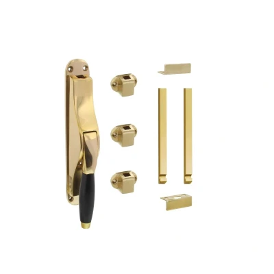 Afbeelding van Intersteel set pomp espagnolet Ton Basic incl. stangenset 2x125 cm messing gelakt/ebbenhout