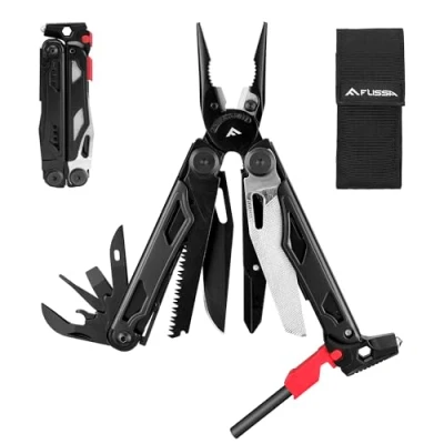 Afbeelding van FLISSA Multifunctionele Tang 19 in 1, Multitool met en Opvouwbaar Mes, Vouwbaar voor Kamperen, Reparatie, Wandelen, Draagtas, Zwart