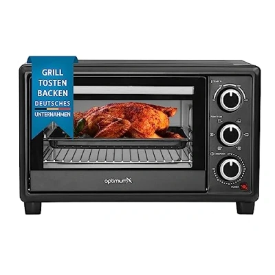Afbeelding van OptimumX Vrijstaande Oven 20L Kleine Oventje Pizzaoven Mini Camping Hetelucht Timer Zwart 1380 Watt