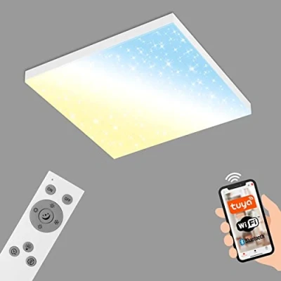 Afbeelding van BRILONER Smart LED plafondlamp frameless, Wifi met ster decoratie, CCT, dimbaar, spraakbesturing, 450x450x69 mm