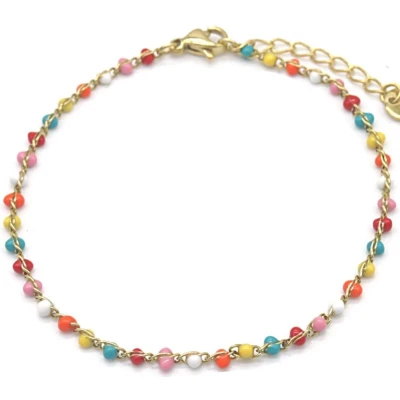 Afbeelding van Armband Dames Kralen RVS Lengte 17 21 cm Goudkleurig