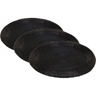 Afbeelding van 4x stuks placemats/onderleggers zwart rond D35 cm Placemats