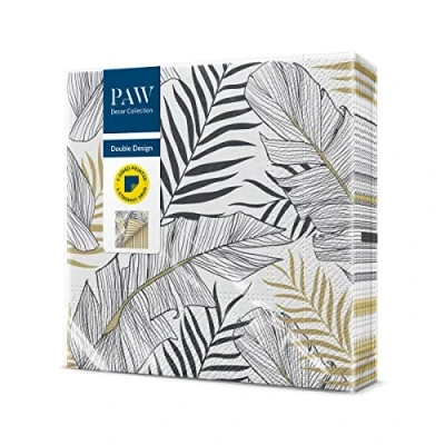 Afbeelding van PAW Decor Collection 3 laags papieren zakdoekjes, 33 x cm. Pak van 20 stuks. Exotische lakens. Ideaal voor bruiloften, doopfeesten, jubilea, verjaardagen, naamdagen, nieuwjaar, carnaval.
