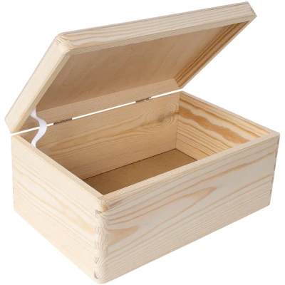 Afbeelding van Creative Deco houten doos met deksel 30 x 20 14 cm (+/ 1cm) Grote Ongelakte Zilveren scharnieren Voor documenten, kostbaarheden, speelgoed, gereedschap ROH