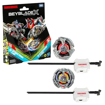 Afbeelding van Beyblade X in samenwerking met Transformers, Optimus Primal 3 60F vs. Starscream 80N multipack 2 tol en launcher gevechtstollen voor jongens meisjes van 8 jaar