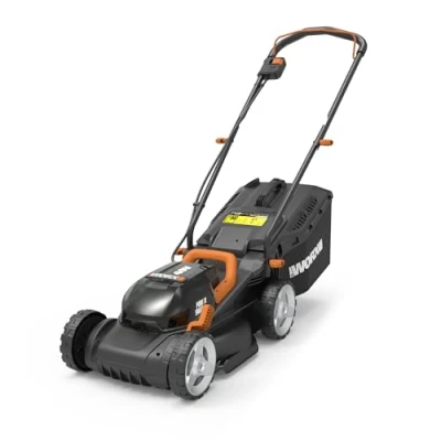 Afbeelding van Worx WG779E.1, 40V (2 x 20V / 4.0Ah) Max Li Ion, Draadloze Grasmaaier, Maaibreedte: 34 cm, Zwart/Grijs/Oranje