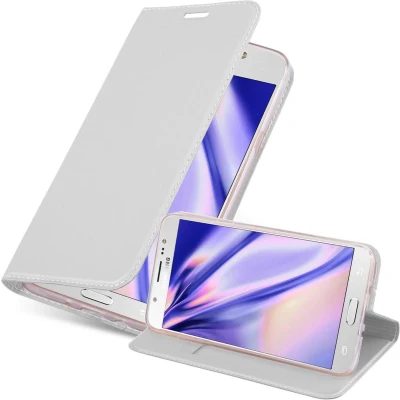 Afbeelding van Cadorabo Hoesje geschikt voor Samsung Galaxy J7 2016 in CLASSY ZILVER Beschermhoes met magnetische sluiting, standfunctie en kaartvakje Book Case Cover Etui