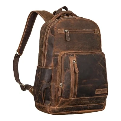 Afbeelding van STILORD &#039;Hubertus&#039; Leren Rugzak Dames en Heren Vintage Laptop 15,6 inch School Leer Dagrugzakken Leraar Tas Retro, Kleur:calais bruin