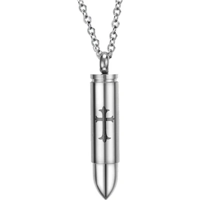 Afbeelding van Heren ketting Kettinghanger Mendes Bullet Kruis Edelstaal Zilverkleurig