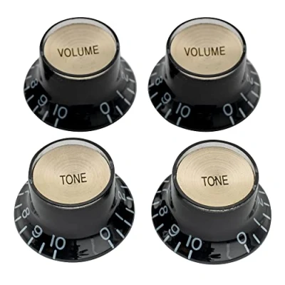 Afbeelding van Musiclily Pro Inch Maat Gitaarknop Reflector Belmodel 2 Toon Volume Knoppenset voor USA Les Paul SG Elektrische Gitaar, Zwart met Goud Top (4 Stuks)