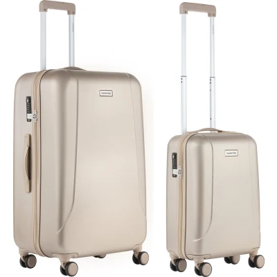 Afbeelding van CarryOn Skyhopper Kofferset TSA Handbagage + Reiskoffer 78cm Dubbele wielen Champagne