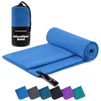 Afbeelding van Zenacross Microvezelhanddoek met draagtas Compacte, sneldrogende en absorberende sporthanddoek Maat XL 180 x 90 cm Blauw