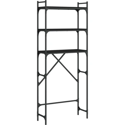 Afbeelding van Wasmachinerek 67x25x163 cm bewerkt hout zwart