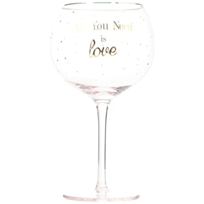 Afbeelding van Lesser &amp; Pavey LP44173 Grote Versierde 700ml Party Nieuwigheid Gedrukt Tonic Ballon &quot;All You Need is Love&quot; Slogan Zeggen Dames Gin Glas Gift Box Goud