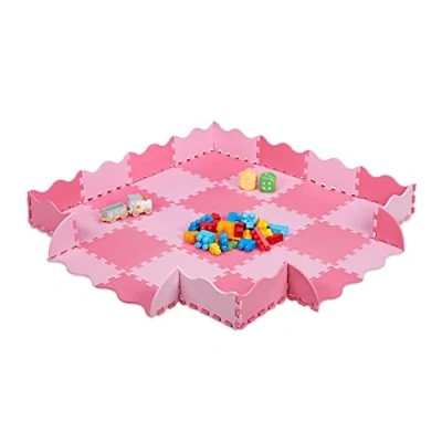Afbeelding van Relaxdays 36 delige speelmat foam puzzelmat met rand speeltegels puzzeltegels baby roze