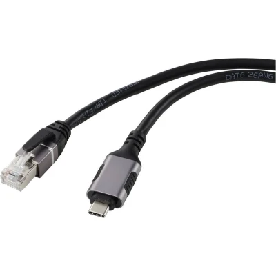 Afbeelding van Renkforce USB, Netwerk Adapterkabel [1x USB C stekker 1x RJ45 stekker] 3.00 m Aluminium