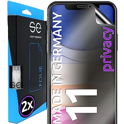 Afbeelding van S.E Beschermfolie voor iPhone 11, privacy, privacy folie, 2x folies in een set uit Duitsland, anti peep 11 spy stofvrij en zonder luchtbellen, privacyfolie