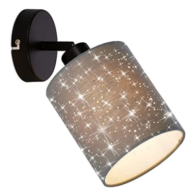 Afbeelding van Briloner Lichten spotlamp, wandspot, wandlamp incl. sterrendecoratie, draai en zwenkbaar, 1x E27, max. 25 Watt, grijs zwart, basis: 100x25mm (DxH)