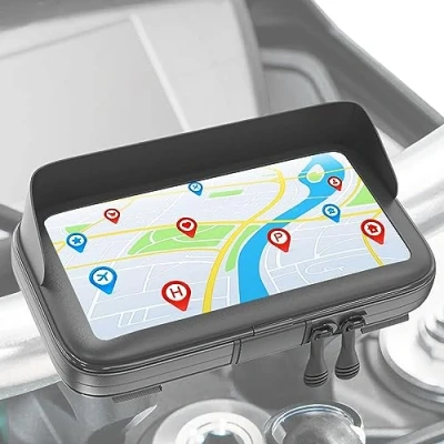 Afbeelding van Turnaroundtech Mobiele telefoonhouder voor motorfiets, waterdicht, met ontspiegeld vizier, geschikt smartphones tot 7,5 inch, onbreekbare stuurbevestiging
