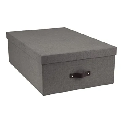 Afbeelding van Bigso Box of Sweden INGE Set van 3 opbergdozen voor slaap , kinder werk badkamer, opbergbox met deksel, opbergkisten in linnenlook, grijs